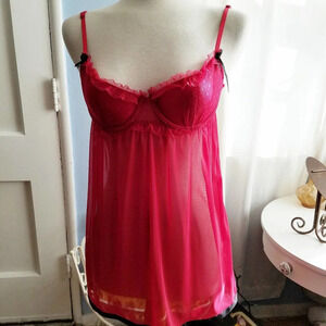 Y2K Sexy Babydoll Lingerie - Red w/ Black Ribbon - Small